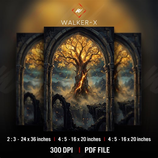 Dark Fantasy Tree Art Print, Gothic Ruins Wall Art, Ember Glow Decor (DIGITAL DOWNLOAD) - Etsy