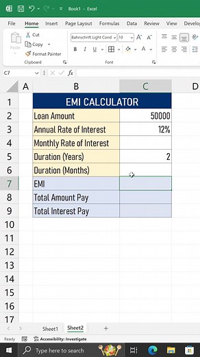 EMI Calculate in Excel #emi #pc #computer #laptop #excel #windows #viral #reels #shorts | STP Computer Education