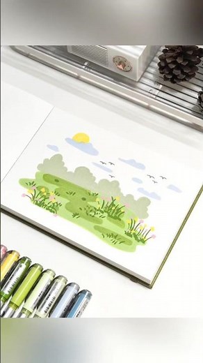 How to Draw a SERENE Hill Landscape with Fluffy Clouds & Birds in Minutes! ✏️🌤️