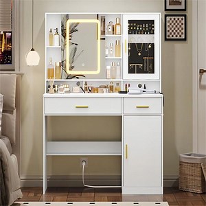 [Hot Item] White Dressing Table with Drawers and Mirror Furniture Dressing Table Makeup Vanity with Light