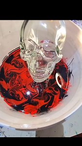 Glass skull 💀 Water Marbling ☺️. Glass can be tricky to Marble. A light spray with alum beforehand or even a wipedown with methylated spirits can definitely help with the uptake of paint. #skullmarbling #marbledskull | Raynbow Crow Studios