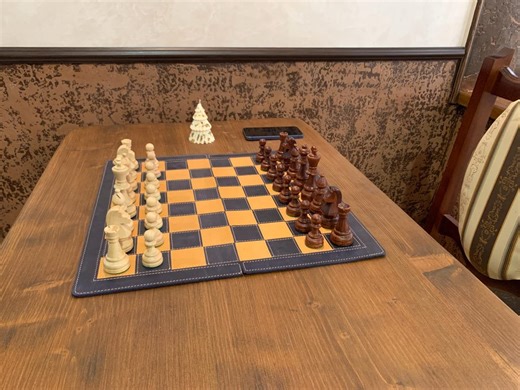 Leather Chess Set With Wooden Pieces: Gift for Husband, Handmade Travel Chess Boar, Anniversary Gift for Dad - Etsy