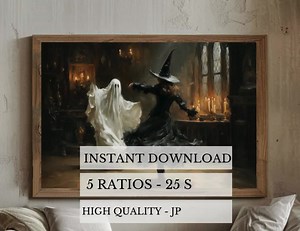 Ghost Witch Dancing Painting, Vintage Halloween Wall Art, Dark Academia Print (digital Download) - Etsy