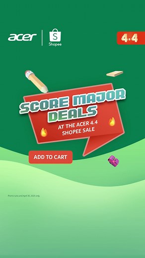 Get ready for summer school with a head start! 🎒 Enjoy exclusive platform vouchers, FREE shipping, and 0% interest via SPayLater at the Acer Shopee 4.4 Sale! Add to cart now 👉🏼 https://bit.ly/3DRgfMU
