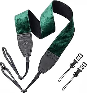 Padwa Lifestyle Green Velvet Camera Strap - 2" Double Layer Full Grain Cowhide Leather Head Camera Straps for Photographers,Unique Soft Velvet Fabric with Quick Release fits all Cameras