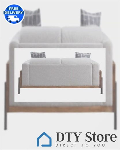 Pelton Fabric & Walnut Finish Loveseat w/ 2 Toss Pillows