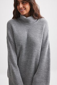 Long Turtle Neck Knitted Sweater Grey