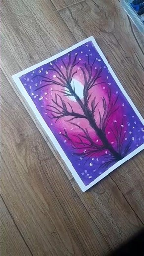 Easy Moonlight Tree Drawing with Oil Pastels 🌙 #drawingtutorial #painting #shorts #youtubeshorts