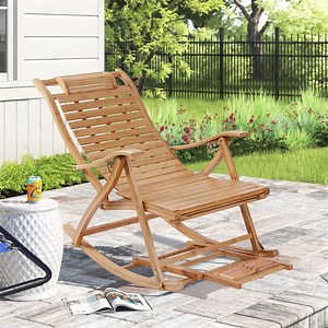 Wisfor Bamboo Folding Rocking Chair Outdoor Garden Patio Deck Recliner, Height Adjustable