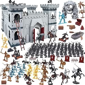 Medieval Castle Knight Playset Toy, Castle Knight Soldier Army Men Toys with 12 Soldiers/8 Cavalry/20 Piracies, Pirate Castle Model Toys for Boys and Kids Gift