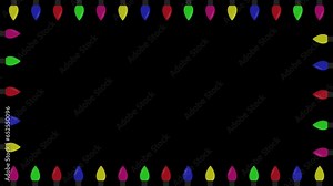 colorful christmas lights on top and bottom turn on and off on black background, christmas