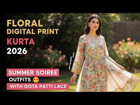 Floral Digital Print Kurta Design 2026 | Summer Soiree Outfits With Gota Patti | New Dress Design