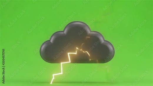 3D Animated Storm Cloud with Lightning Bolt on Green Screen