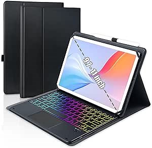 Universal Touchpad Keyboard Case for 9.7,10.1,10.2",10.5",10.9",11" ipad/Samsung Tablet, Rainbow Backlight TrackPad Keyboard with Type-C Charging Port fit 9.7-11 inch Android (Black)