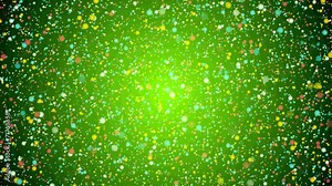 Colorful polka dots coming toward radially, 4K motion loop green background.
