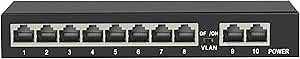 10 Port Full Gigabit Ethernet Switch, 8 Port Gigabit with 2 Uplink Ports Unmanaged Network Switch, Metal Case Switch | Plug & Play | Fanless Housing, Black