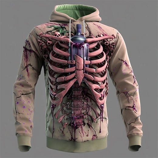 Halloween Men's 3D Skeleton Hoodie Sweatshirt Punk Exaggerated Crew Neck Club Streetwear Red Blue Drawstring Fall Winter Designer 2025