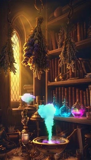 Ancient Potion Shelf in a Victorian Magic Library ✨🔮