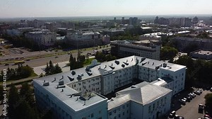 The administration building of the city of Barnaul in the city center, a drone view of the administration building of the Siberian city