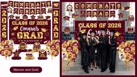 Graduation Decorations Class of 2026, Blue and Silver Graduation Decorations Set Congrats Grad Banner & Backdrop, Porch Sign, Hanging Swirls, Balloons, Honeycomb Centerpieces for Congrats Grad Party Decorations