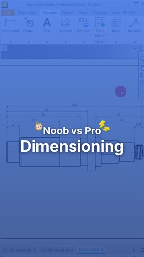Mechanical CAD Expert on Instagram: "The different between noob and pro when putting dimension in Autodesk Inventor 😂 Putting dimension one by one is time consuming, so don’t just do that! Instead, you can try to utilize BASELINE + ARRANGE feature to help you on putting dimension faster and easier ⚡️ #autodeskinventor #cad #mechanicalengineering"