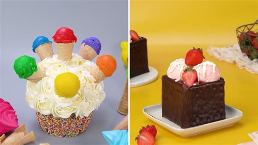 Colorful Ice Cream Cupcake & Choco-Strawberry Cube Cake 🍓🍦 – Cake Videos