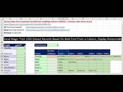 Excel Magic Trick 1355 Extract Data at each Bold Font, Display Horizontally: GET.CELL Macro Function