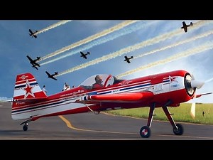 Decolagem e Voo de 9 Aviões de Acrobacia - Itápolis Air Show - Avião Decolando - Vídeo de Avião