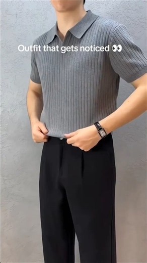 Classic & Clean Outfit Idea 🩶 Grey Knit Polo + Black Trousers #shorts #mensfashion 🔥