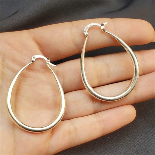 Large Oval Earrings – 925 | Chunky Polished Hoops | Minimalist Statement Design| Hypoallergenic Sterling Silver Gift for Her - Etsy