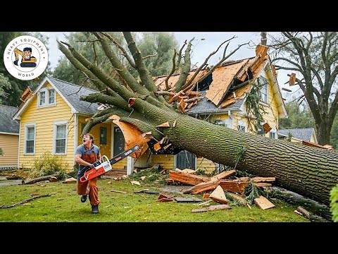 Dangerous Fastest Idiots Cutting Tree Fails Skill With Chainsaw | Tree Falling on Houses #01