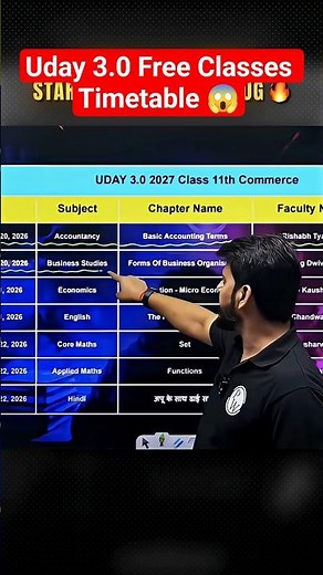 Class 11 Uday 3.0 Commerce Batch - 1st Free Class Timetable 🔥 #shorts #commerce #pw