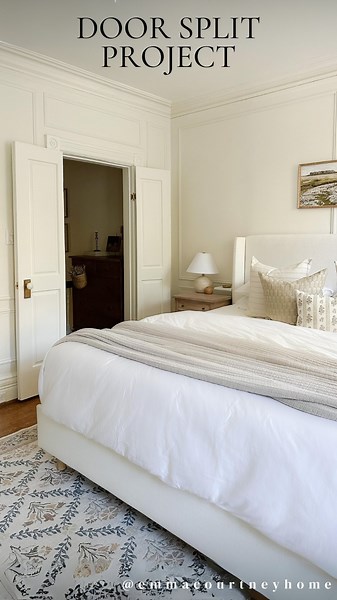 300K views · 61K reactions | I know this isn’t a *perfect* solution but it was free (since our door was solid we could do this), and solved the issue for now! One day, maybe we will get a custom door made or replace the lathe and plaster wall and install a bigger door! Full project on emmacourtneyhome.com 懶 shortcut linked in my bio | Emma Courtney Home | Facebook