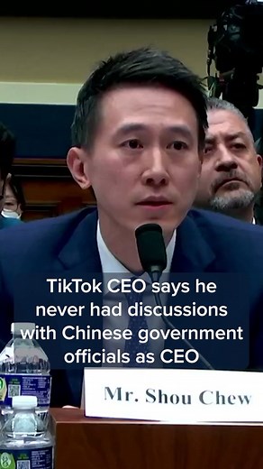 #TikTok CEO Shou Zi Chew said on Thursday that he has not held discussions with Chinese government officials since he started as CEO. Chew testified before #Congress on Thursday for the first time as the popular #socialmedia giant is on the brink of a potential ban in the U.S. for its #Chinese ownership. #Linkinbio for full details. #CNBC #politics