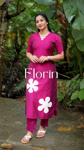 KULINA on Instagram: "👇 Comment ‘LINK’ below to get product links & prices Florin(170925KD1) Kurti&bottom Top only This Magenta Mixed Cotton Co-Ord Set blends comfort with chic elegance, featuring a scalloped V-neckline, elbow-length sleeves, and a flattering 47-inch length. The design is elevated with large white floral motif prints at the bottom, while the pant is styled with convenient side pockets for added functionality. Crafted from breathable mixed cotton with a smooth crepe lining, this