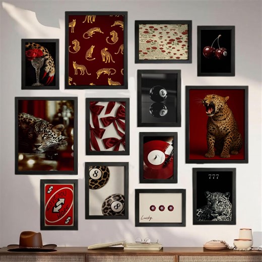 160 pink Gallery Leopard Wall Art Setred Leopard Print Set,coquette Cheetah Print Wall Set,girly Preppy Dorm Room Decor,girly Retro Wall Art - Etsy