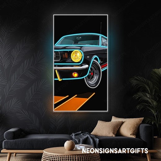 Vintage Muscle Car Neon Uv Artwork Sign, Retro Classic Auto Car Neon Light Wall Art, Classic Automobile Neon Uv Wall Art Garage Decor - Etsy