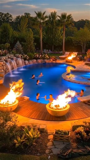 Curved Freeform Pool with Fire & Water Features. #timelapse #pooltransformation