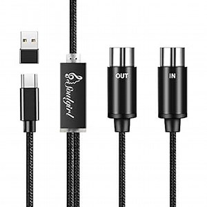 MIDI to USB/USB C Interface MIDI Cable with Input&Output Connecting with Keyboard/Synthesizer for Editing&Recording Track work with Windows/Mac OS with USB C to USB Adapter