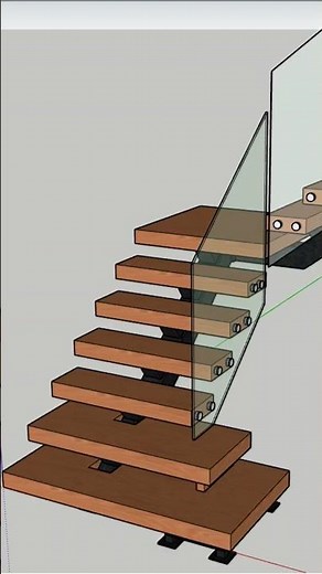 3D mono stringer floating staircase with bottom landing #architect #interiordesign #builder #design
