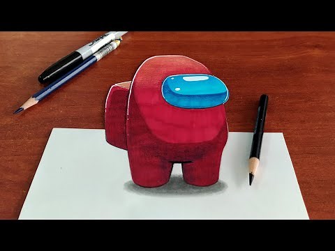 How to Draw 3D Among Us Character - 3D Drawing on Paper