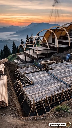 Glamping Cabin | Timelapse of hillside step glamping construction ⛰️ Layer by layer, the view gets better. Designed to follow the land. #HillsideGlamping... | Instagram