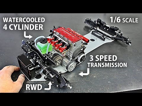 FOUR Cylinder 1/6th Scale RC Car Build - Engine Installation & Transmission