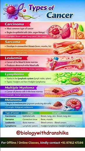 Types of Cancer 🧬 | Awareness Saves Lives #cancerawareness #cancereducation #carcinoma #sarcoma