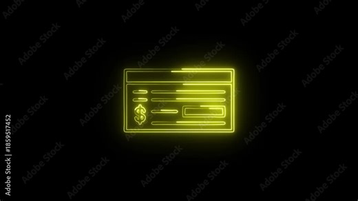 Cheque Icon Animation with Glowing Lines on Black Background Stock Video