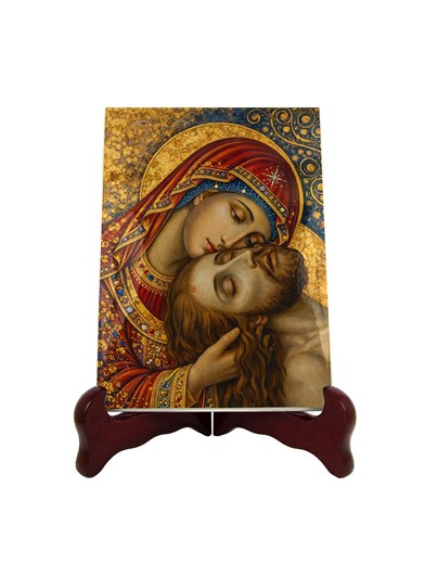 Religious Icon Pietà – Sacred Christian Artwork, Gold Catholic Icon, Ceramic Devotional Plaque - Etsy