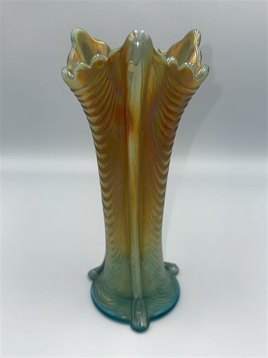 Northwood Drapery Swung Vase - Aqua Opal - 8.75” - Carnival Glass - Small Chip on “foot” - Etsy