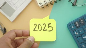 Download Colorful Desk Setup Highlighting Year 2025 Planning for free