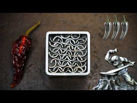 Damascus steel made from stainless flexible corrugated water hose.