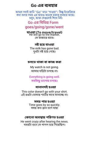Go এর 6টি ব্যবহার — “Go” Meaning in Bangla (6s English Tip) #Shorts